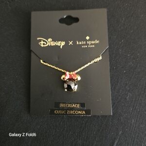 Disney x Kate Spade Minnie Mouse Cubic Zirconia Gold Tone Necklace Red Bow
